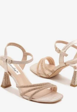 Szampańskie Eleganckie Sandały na Obcasie Ozdobione Brokatem i Cyrkoniami Ederia