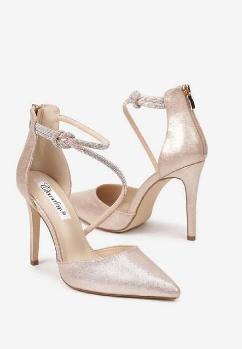 Szampańskie Eleganckie Szpilki z Cyrkoniowymi Paskami Alennia