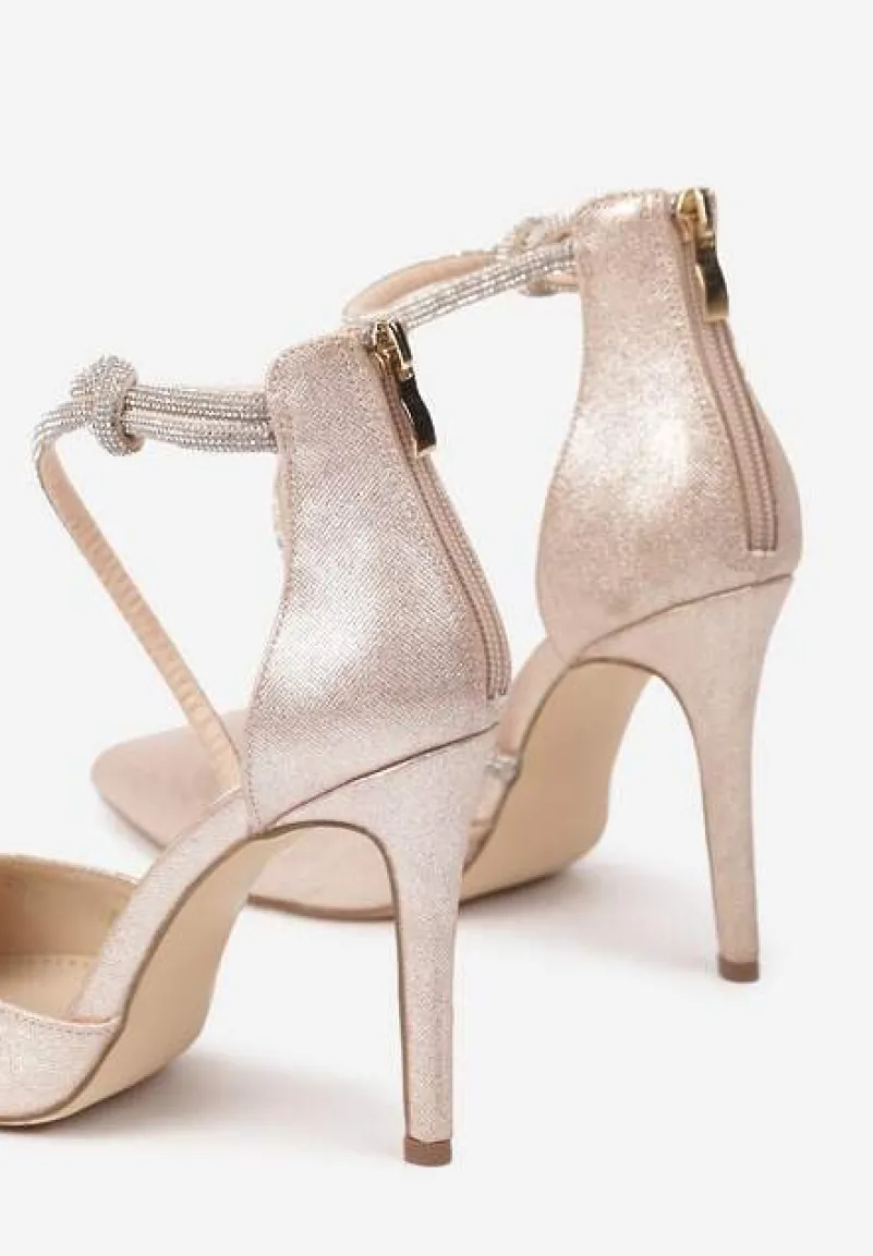 Szampańskie Eleganckie Szpilki z Cyrkoniowymi Paskami Alennia