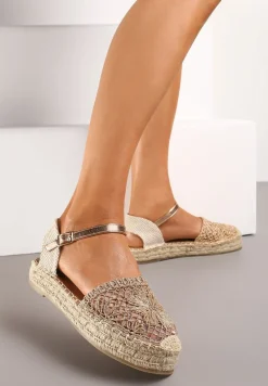 Szampańskie Espadryle na Niskiej Platformie Zapinane wokół Kostki z Plecionką Asanipia