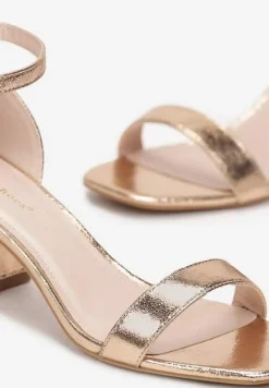 Szampańskie Gładkie Sandały na Słupkowym Obcasie Saia