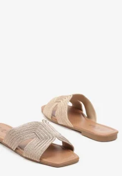 Szampańskie Klapki na Płaskiej Podeszwie z Cyrkoniami Tinena