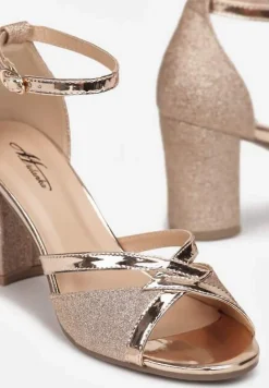 Szampańskie Sandały Brokatowe na Słupku Layo