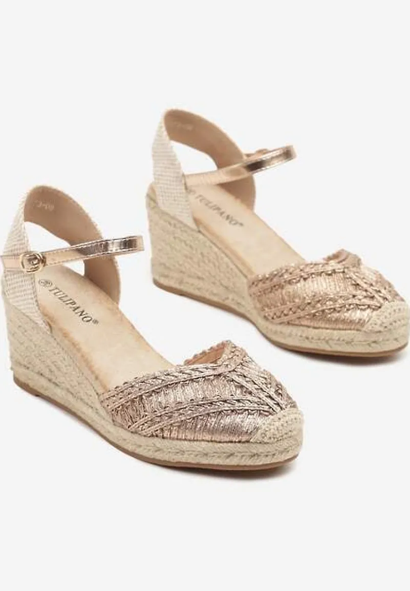 Szampańskie Sandały na Koturnie w Stylu Boho z Plecioną Cholewką Ralisses