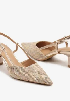 Szampańskie Sandały na Obcasie Typu Kaczuszka ze Szpiczastym Noskiem Gonnisia