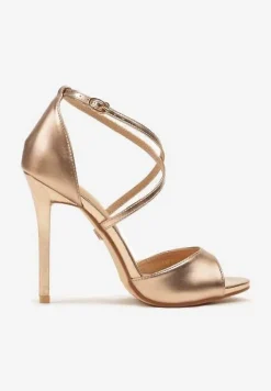 Szampańskie Sandały na Szpilce Vices Ozdobione Paskami Dorotina