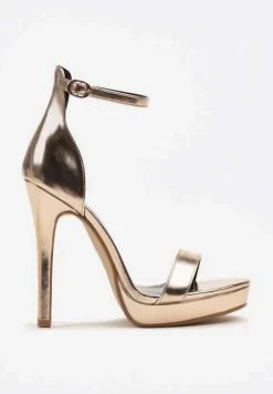 Szampańskie Sandały na Szpilce i Platformie z Paskiem Wokół Kostki Napelle