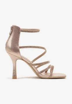 Szampańskie Sandały na Szpilce Ozdobione Cyrkoniami Irrisore