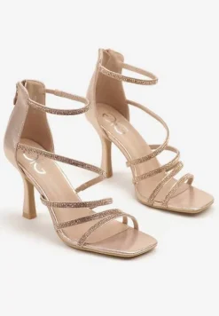 Szampańskie Sandały na Szpilce Ozdobione Cyrkoniami Irrisore