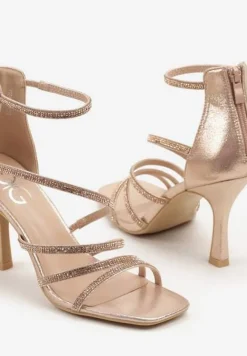 Szampańskie Sandały na Szpilce Ozdobione Cyrkoniami Irrisore