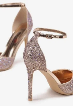 Szampańskie Sandały na Szpilce ze Sprzączką Ozdobione Cyrkoniami Alstresa