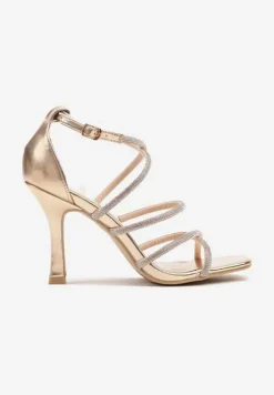 Szampańskie Sandały Szpilki w Eleganckim Stylu Zdobione Cyrkoniami Fanireas