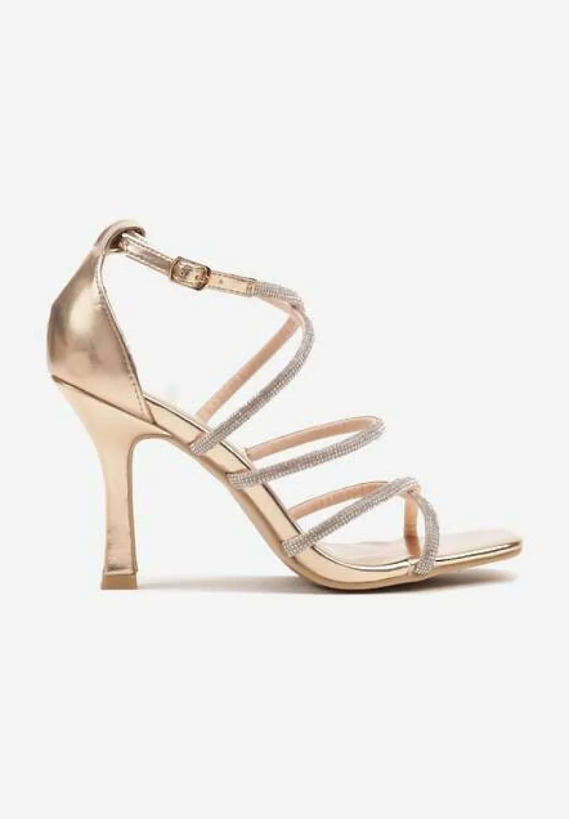 Szampańskie Sandały Szpilki w Eleganckim Stylu Zdobione Cyrkoniami Fanireas