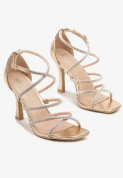 Szampańskie Sandały Szpilki w Eleganckim Stylu Zdobione Cyrkoniami Fanireas