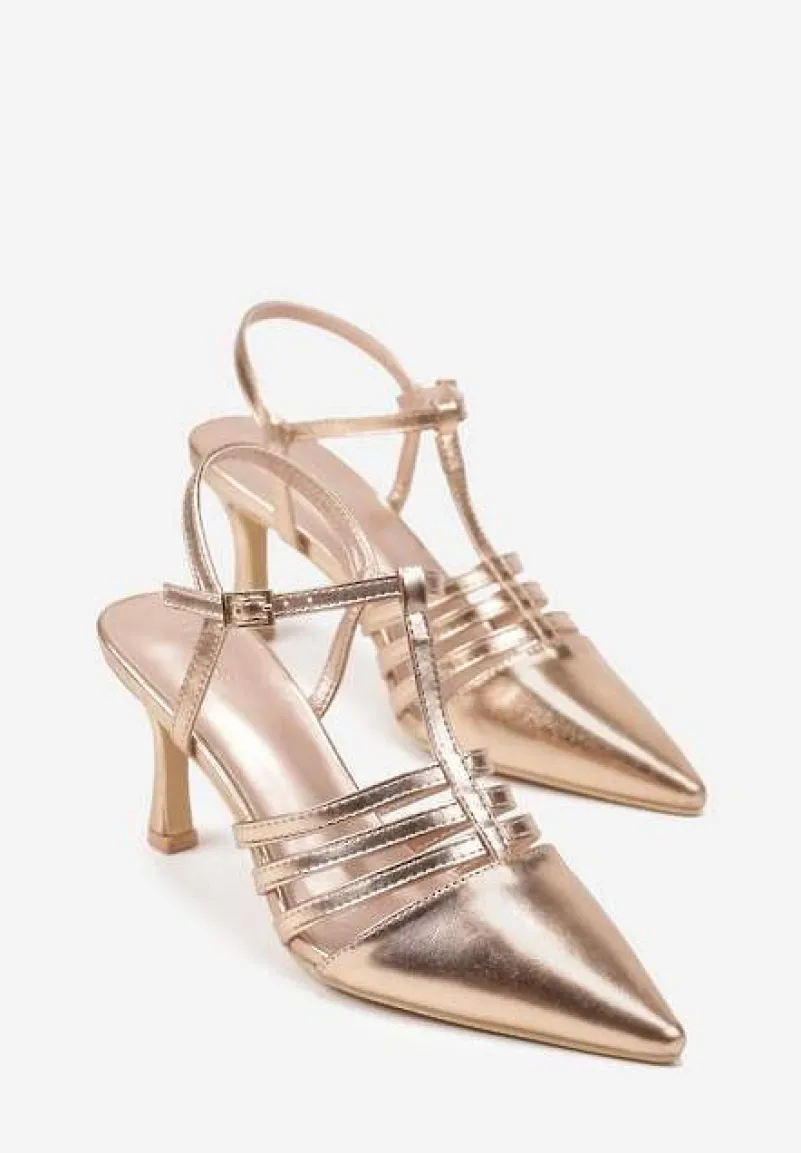 Szampańskie Sandały Vices na Obcasie Typu Szpilka Tirenella