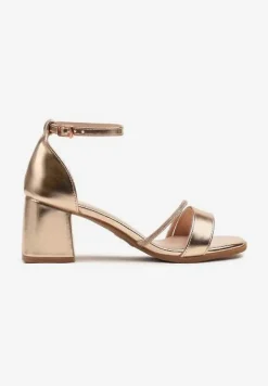 Szampańskie Sandały Vices na Słupkowym Obcasie z Cyrkoniowym Zdobieniem Galisena