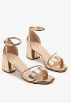 Szampańskie Sandały Vices na Słupkowym Obcasie z Cyrkoniowym Zdobieniem Galisena