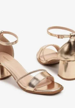 Szampańskie Sandały Vices na Słupkowym Obcasie z Cyrkoniowym Zdobieniem Galisena