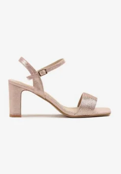 Szampańskie Sandały z Cyrkoniami na Słupkowym Obcasie Hirtewi
