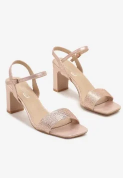 Szampańskie Sandały z Cyrkoniami na Słupkowym Obcasie Hirtewi