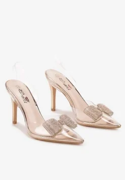 Szampańskie Szpilki Transparentne z Odkrytą Piętą i Cyrkoniową Kokardą Leniliana