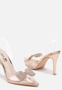 Szampańskie Szpilki Transparentne z Odkrytą Piętą i Cyrkoniową Kokardą Leniliana