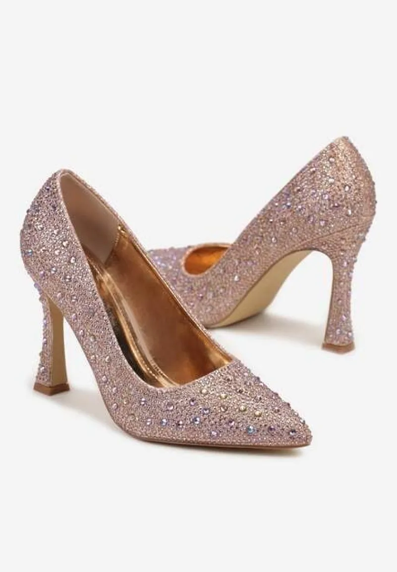 Szampańskie Szpilki w Klasycznym Stylu Ozdobione Cyrkoniami Brokatem Rivashea