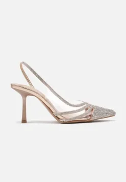 Szampańskie Transparentne Sandały na Szpilce z Błyszczącymi Cyrkoniami Ivelina