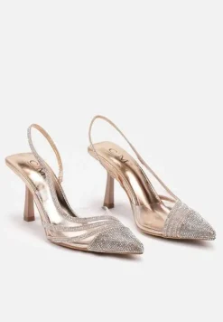 Szampańskie Transparentne Sandały na Szpilce z Błyszczącymi Cyrkoniami Ivelina