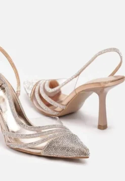 Szampańskie Transparentne Sandały na Szpilce z Błyszczącymi Cyrkoniami Ivelina