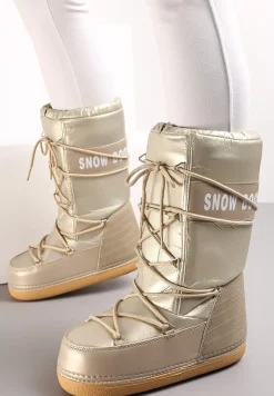 Szampańskie Wsuwane Śniegowce na Platformie z Wiązaniem i Ozdobną Taśmą Gorgona