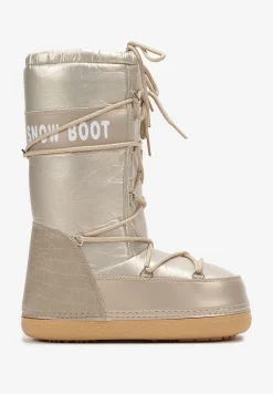 Szampańskie Wsuwane Śniegowce na Platformie z Wiązaniem i Ozdobną Taśmą Gorgona