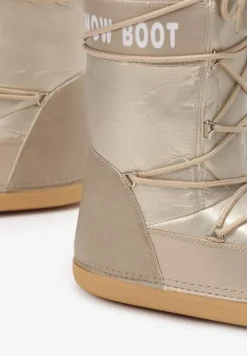 Szampańskie Wsuwane Śniegowce na Platformie z Wiązaniem i Ozdobną Taśmą Gorgona