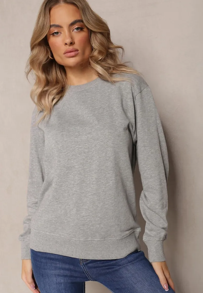 Szara Bawełniana Bluza w Melanż o Oversizowym Fasonie Jeustena