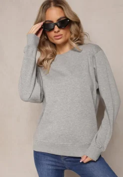 Szara Bawełniana Bluza w Melanż o Oversizowym Fasonie Jeustena