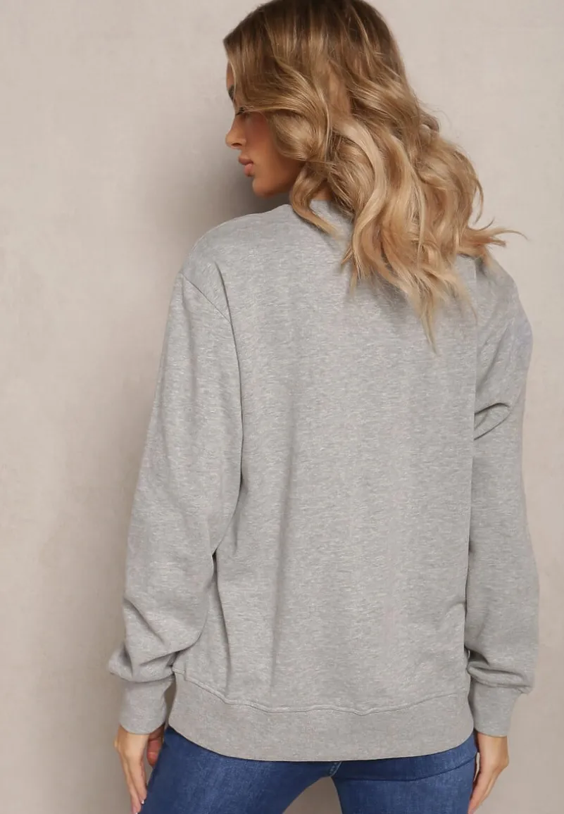 Szara Bawełniana Bluza w Melanż o Oversizowym Fasonie Jeustena