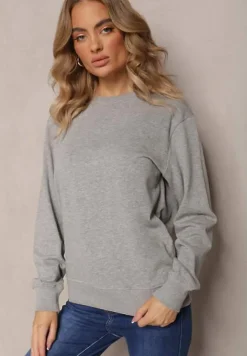 Szara Bawełniana Bluza w Melanż o Oversizowym Fasonie Jeustena