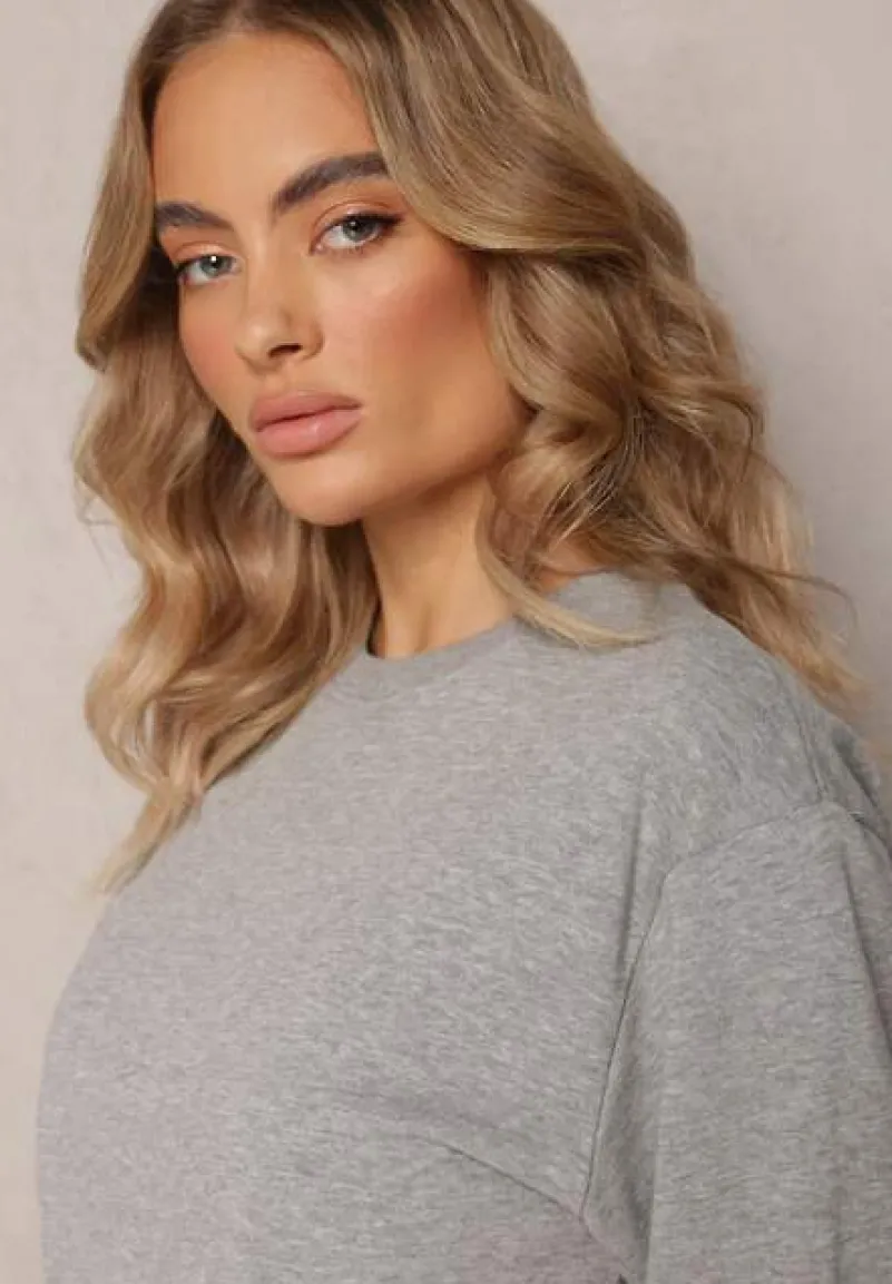 Szara Bawełniana Bluza w Melanż o Oversizowym Fasonie Jeustena