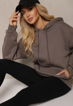 Szara Bluza Kangurka z Kapturem i Szeroką Kieszenią Vaminita