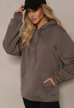 Szara Bluza Kangurka z Kapturem i Szeroką Kieszenią Vaminita