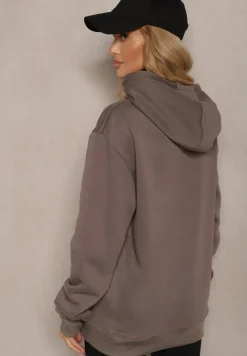 Szara Bluza Kangurka z Kapturem i Szeroką Kieszenią Vaminita