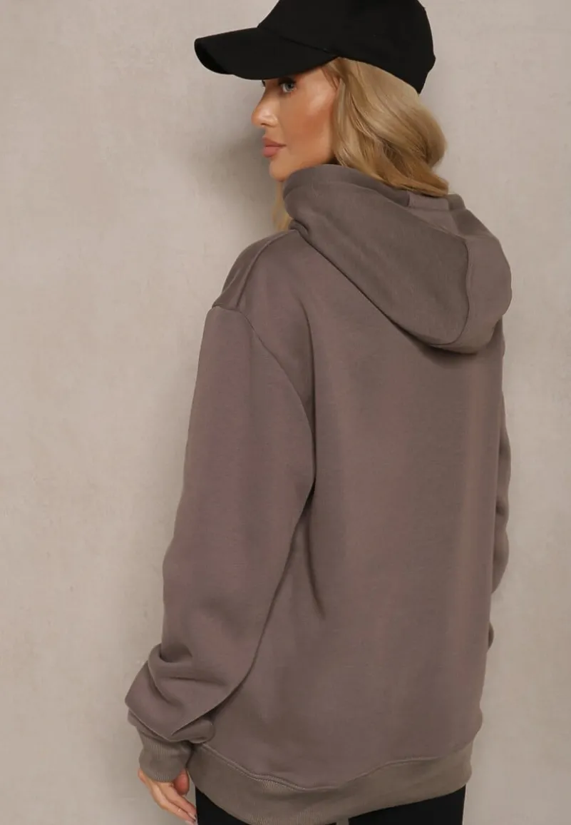 Szara Bluza Kangurka z Kapturem i Szeroką Kieszenią Vaminita
