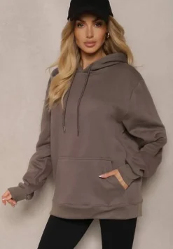 Szara Bluza Kangurka z Kapturem i Szeroką Kieszenią Vaminita