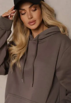 Szara Bluza Kangurka z Kapturem i Szeroką Kieszenią Vaminita