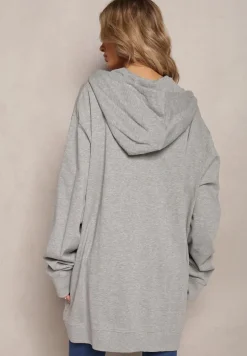Szara Bluza Oversize z Kapturem i Zapięciem na Suwak Bilende