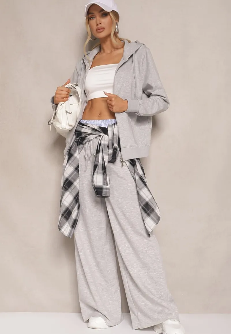 Szara Bluza Rozpinana z Bawełny z Kapturem Telisienna