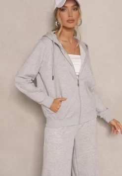 Szara Bluza Rozpinana z Bawełny z Kapturem Telisienna