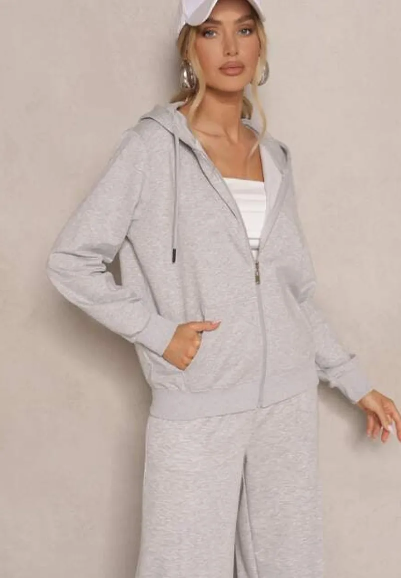 Szara Bluza Rozpinana z Bawełny z Kapturem Telisienna