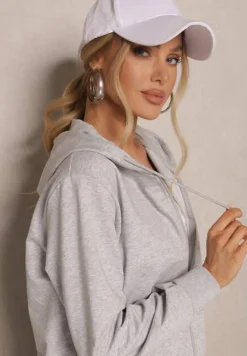 Szara Bluza Rozpinana z Bawełny z Kapturem Telisienna