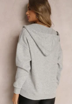 Szara Bluza z Kapturem i Suwakiem Oversize Des